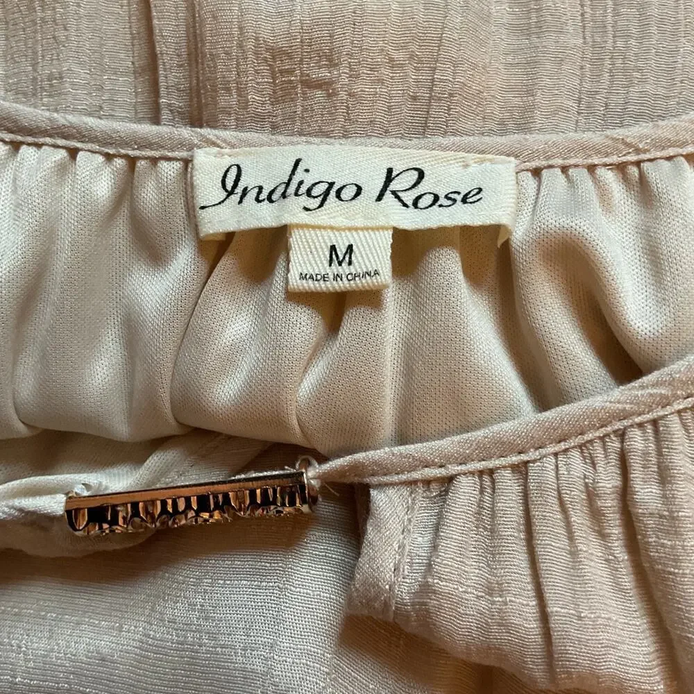 Indigo Rose Beige Crochet Bell Sleeve Lined Boho Peasant Cottage Hippy Tunic M - Picture 7 of 8